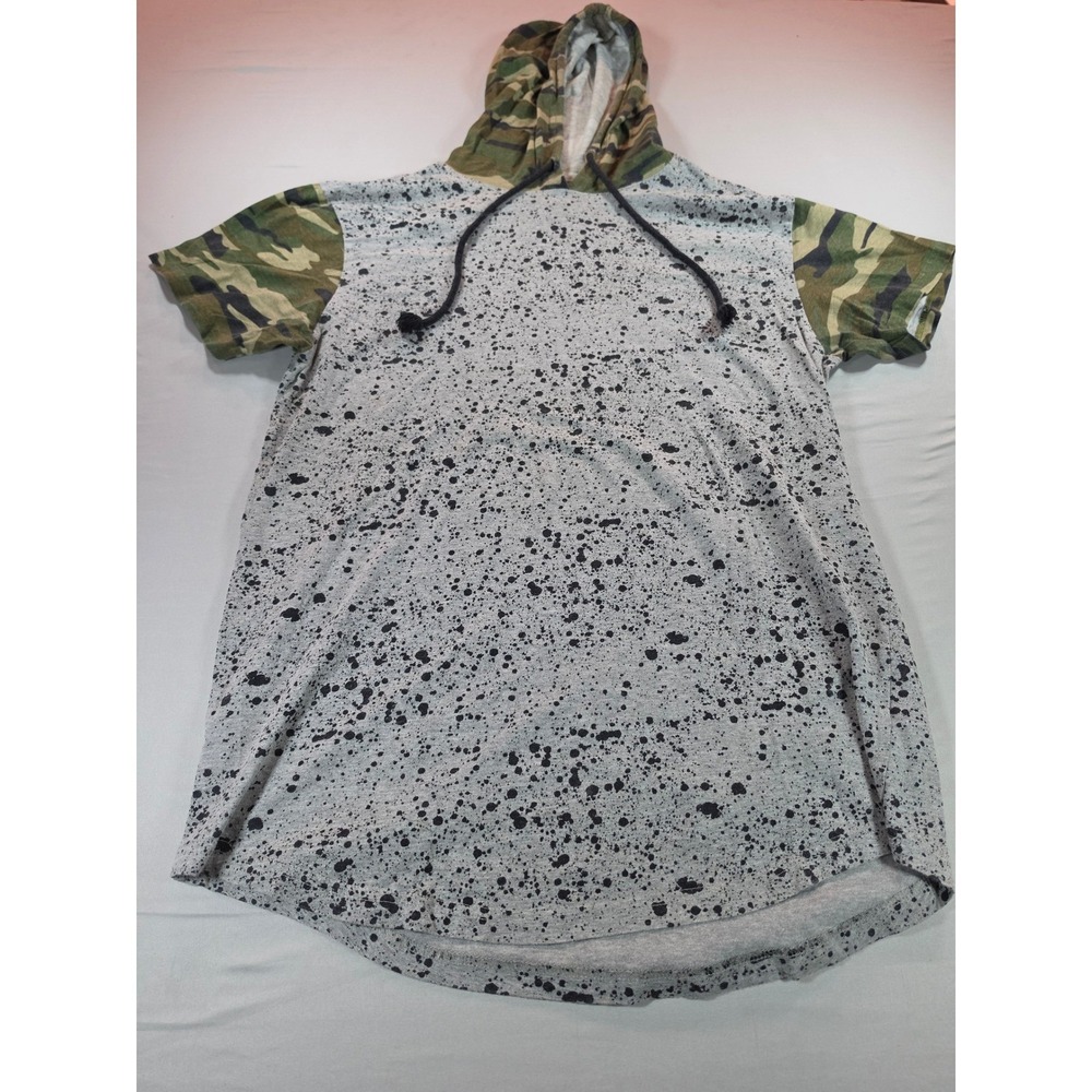 Rolling Paper Mens Grey Paint Splatter Camo Sleeve Hooded T-Shirt Size L